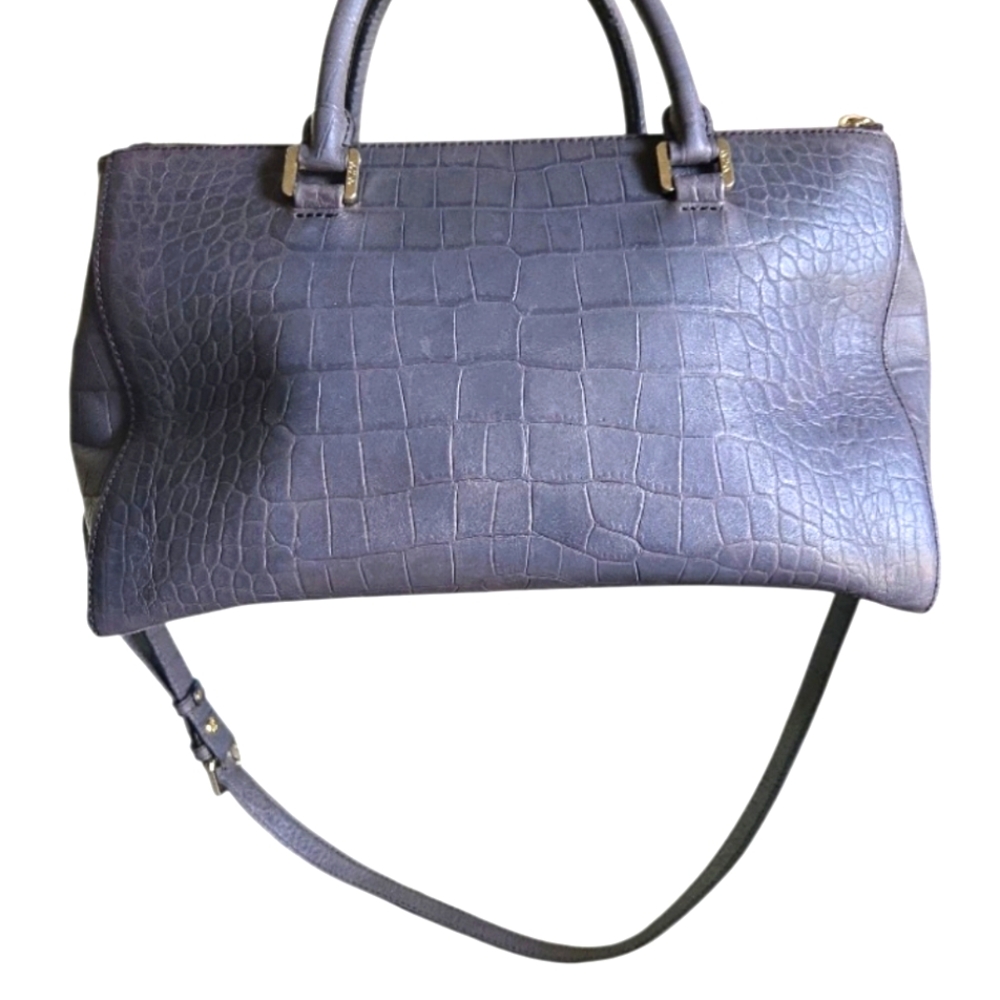 MCM Croc Embossed Gray Leather Large 2 way Satchel T7428 in EUC - Picture 2 of 16